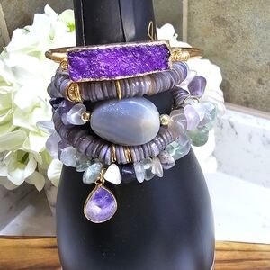 Druzy Dreams Stack Bracelets Set In Purple